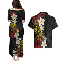 Plumeria Couples Matching Puletasi and Hawaiian Shirt Polynesian Tribal Frangipani Sunset