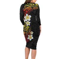 Plumeria Family Matching Long Sleeve Bodycon Dress and Hawaiian Shirt Polynesian Tribal Frangipani Sunset LT03 - Polynesian Pride