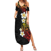 Plumeria Family Matching Summer Maxi Dress and Hawaiian Shirt Polynesian Tribal Frangipani Sunset LT03 Mom's Dress Black - Polynesian Pride
