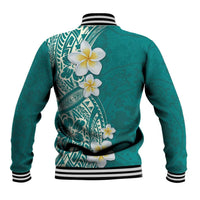 Plumeria Baseball Jacket Polynesian Tribal Frangipani Teal LT03 - Polynesian Pride