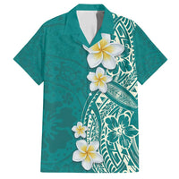 Plumeria Family Matching Long Sleeve Bodycon Dress and Hawaiian Shirt Polynesian Tribal Frangipani Teal LT03 Dad's Shirt - Short Sleeve Teal - Polynesian Pride