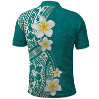 Plumeria Polo Shirt Polynesian Tribal Frangipani Teal