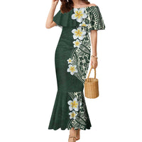 Plumeria Family Matching Mermaid Dress and Hawaiian Shirt Polynesian Tribal Frangipani Green LT03 Mom's Dress Green - Polynesian Pride
