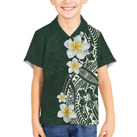 Plumeria Family Matching Off Shoulder Maxi Dress and Hawaiian Shirt Polynesian Tribal Frangipani Green LT03 Son's Shirt Green - Polynesian Pride