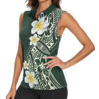 Plumeria Women Sleeveless Polo Shirt Polynesian Tribal Frangipani Green LT03 - Polynesian Pride