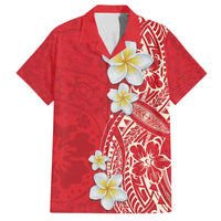 Plumeria Family Matching Off Shoulder Short Dress and Hawaiian Shirt Polynesian Tribal Frangipani Red LT03 Dad's Shirt - Short Sleeve Red - Polynesian Pride