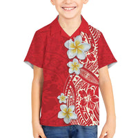 Plumeria Family Matching Off Shoulder Short Dress and Hawaiian Shirt Polynesian Tribal Frangipani Red LT03 Son's Shirt Red - Polynesian Pride