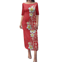 Plumeria Family Matching Puletasi and Hawaiian Shirt Polynesian Tribal Frangipani Red