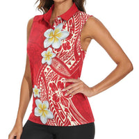 Plumeria Women Sleeveless Polo Shirt Polynesian Tribal Frangipani Red LT03 - Polynesian Pride