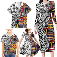 Niue Hiapo and Maori Decoration Tattoos Family Matching Long Sleeve Bodycon Dress and Hawaiian Shirt - Polynesian Pride