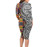 Niue Hiapo and Maori Decoration Tattoos Family Matching Long Sleeve Bodycon Dress and Hawaiian Shirt - Polynesian Pride