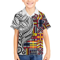 Niue Hiapo and Maori Decoration Tattoos Family Matching Off The Shoulder Long Sleeve Dress and Hawaiian Shirt - Polynesian Pride