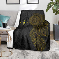 Niue Polynesian Hiapo Tattoo Art Blanket Half Style Black Gold Color - Polynesian Pride
