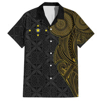 Niue Polynesian Hiapo Tattoo Art Family Matching Off Shoulder Short Dress and Hawaiian Shirt Half Style Black Gold Color LT03 Dad's Shirt - Short Sleeve Black - Polynesian Pride