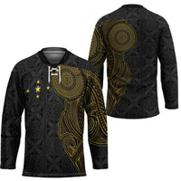 Niue Polynesian Hiapo Tattoo Art Hockey Jersey Half Style Black Gold Color LT03 - Polynesian Pride