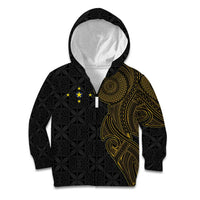 Niue Polynesian Hiapo Tattoo Art Kid Hoodie Half Style Black Gold Color - Polynesian Pride