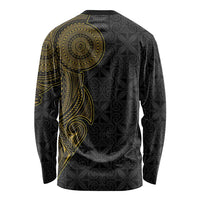 Niue Polynesian Hiapo Tattoo Art Long Sleeve Shirt Half Style Black Gold Color - Polynesian Pride