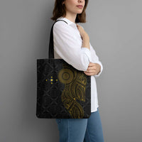 Niue Polynesian Hiapo Tattoo Art Tote Bag Half Style Black Gold Color - Polynesian Pride