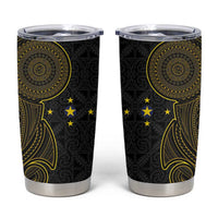 Niue Polynesian Hiapo Tattoo Art Tumbler Cup Half Style Black Gold Color - Polynesian Pride