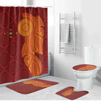 Niue Polynesian Hiapo Tattoo Art Bathroom Set Half Style Red Yellow Color - Polynesian Pride