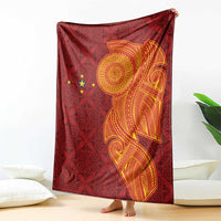 Niue Polynesian Hiapo Tattoo Art Blanket Half Style Red Yellow Color - Polynesian Pride