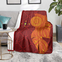 Niue Polynesian Hiapo Tattoo Art Blanket Half Style Red Yellow Color - Polynesian Pride