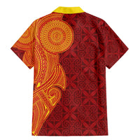 Niue Polynesian Hiapo Tattoo Art Family Matching Mermaid Dress and Hawaiian Shirt Half Style Red Yellow Color - Polynesian Pride