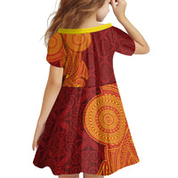 Niue Polynesian Hiapo Tattoo Art Family Matching Off Shoulder Short Dress and Hawaiian Shirt Half Style Red Yellow Color LT03 - Polynesian Pride