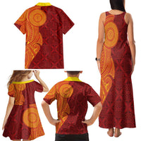 Niue Polynesian Hiapo Tattoo Art Family Matching Tank Maxi Dress and Hawaiian Shirt Half Style Red Yellow Color - Polynesian Pride