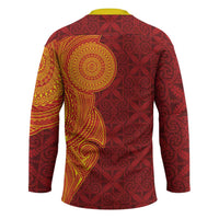 Niue Polynesian Hiapo Tattoo Art Hockey Jersey Half Style Red Yellow Color LT03 - Polynesian Pride