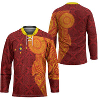 Niue Polynesian Hiapo Tattoo Art Hockey Jersey Half Style Red Yellow Color LT03 - Polynesian Pride