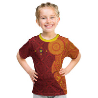 Niue Polynesian Hiapo Tattoo Art Kid T Shirt Half Style Red Yellow Color - Polynesian Pride