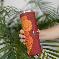 Niue Polynesian Hiapo Tattoo Art Skinny Tumbler Half Style Red Yellow Color - Polynesian Pride