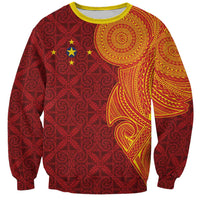 Niue Polynesian Hiapo Tattoo Art Sweatshirt Half Style Red Yellow Color - Polynesian Pride