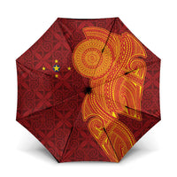 Niue Polynesian Hiapo Tattoo Art Umbrella Half Style Red Yellow Color - Polynesian Pride