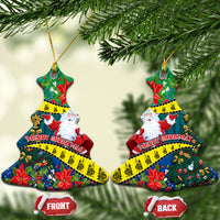 New Caledonia Christmas Ceramic Ornament Santa Claus and Kanak Flag Mix Poinsettia Maori Pattern LT03 Christmas Tree Green - Polynesian Pride
