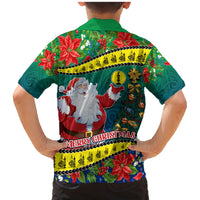 New Caledonia Christmas Family Matching Mermaid Dress and Hawaiian Shirt Santa Claus and Kanak Flag Mix Poinsettia Maori Pattern LT03 - Polynesian Pride