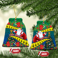 Personalised New Caledonia Christmas Ceramic Ornament Santa Claus and Kanak Flag Mix Poinsettia Maori Pattern LT03 Bell Flake Green - Polynesian Pride