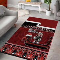 New Zealand Christmas Area Rug Meri Kirihimete Aotearoa Warrior on Waka with Maori Art Tattoo