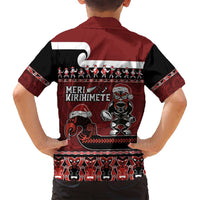 New Zealand Christmas Family Matching Puletasi and Hawaiian Shirt Meri Kirihimete Aotearoa Warrior on Waka with Maori Art Tattoo LT03 - Polynesian Pride