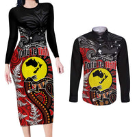 Aotearoa and Australia Toitu Te Tiriti Couples Matching Long Sleeve Bodycon Dress and Long Sleeve Button Shirt Honour the Treaty - Te Tiriti Is Us LT03 Black - Polynesian Pride