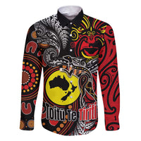 Aotearoa and Australia Toitu Te Tiriti Family Matching Short Sleeve Bodycon Dress and Hawaiian Shirt Honour the Treaty - Stand Together Stand Stronger LT03 Dad's Shirt - Long Sleeve Black - Polynesian Pride