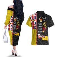 Aotearoa and Niue Toitu Te Tiriti Couples Matching Off The Shoulder Long Sleeve Dress and Hawaiian Shirt Honour the Treaty - Fight Together Stand Together LT03 - Polynesian Pride