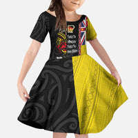 Aotearoa and Niue Toitu Te Tiriti Family Matching Long Sleeve Bodycon Dress and Hawaiian Shirt Honour the Treaty - Fight Together Stand Together LT03 Daughter's Dress Black - Polynesian Pride