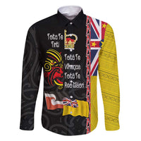Aotearoa and Niue Toitu Te Tiriti Family Matching Mermaid Dress and Hawaiian Shirt Honour the Treaty - Fight Together Stand Together LT03 Dad's Shirt - Long Sleeve Black - Polynesian Pride