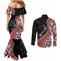 Aotearoa Maori Stylized Koru - Silver Ferns Couples Matching Mermaid Dress and Long Sleeve Button Shirt