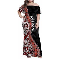 Aotearoa Maori Stylized Koru - Silver Ferns Family Matching Off Shoulder Maxi Dress and Hawaiian Shirt LT03 Mom's Dress Red - Polynesian Pride