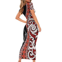 Aotearoa Maori Stylized Koru - Silver Ferns Short Sleeve Bodycon Dress LT03 - Polynesian Pride