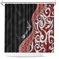 Aotearoa Maori Stylized Koru - Silver Ferns Shower Curtain LT03 Red - Polynesian Pride