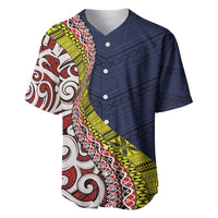 Aotearoa and Niue Baseball Jersey Hiapo Maori Stylized Koru LT03 Blue - Polynesian Pride